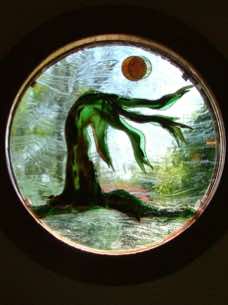 Three Layers of art glass<p> 30" round<p> copper & glass interior frame